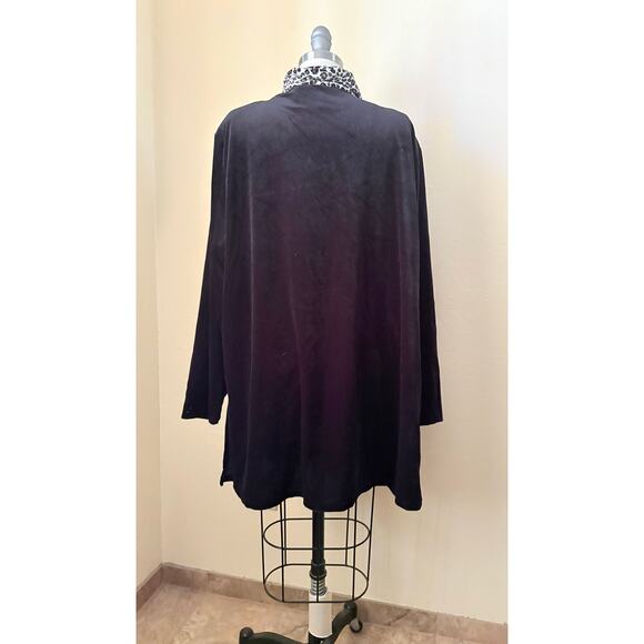 Anthony Mark Hankins Black Blouse 2X Leopard Collar Button Down - Picture 5 of 8